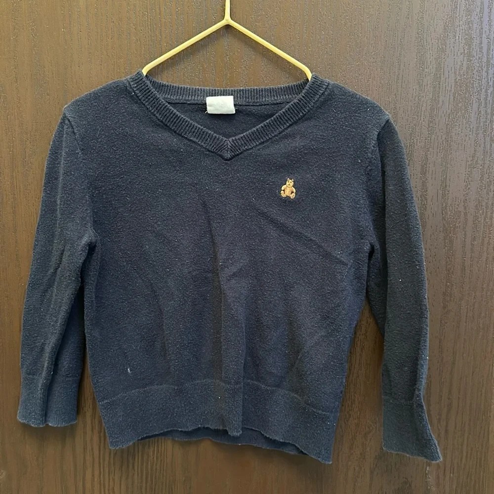 3/$25 GAP Baby Boy Navy V-Neck Bear Logo Sweater 100% Cotton Knit Size 18–24M